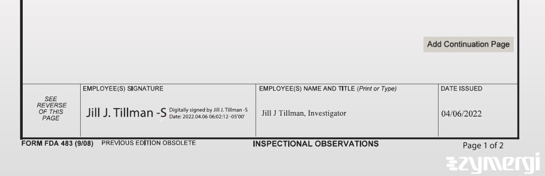 Jill J. Tillman FDA Investigator 