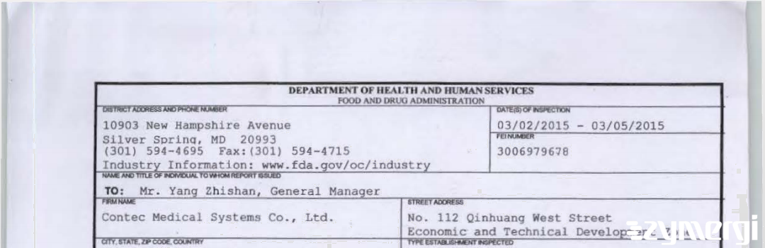 FDANews 483 CONTEC MEDICAL SYSTEMS CO., LTD Mar 5 2015 top