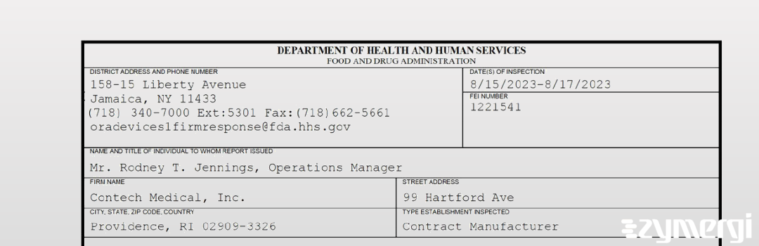 FDANews 483 Contech Medical, Inc. Aug 17 2023 top