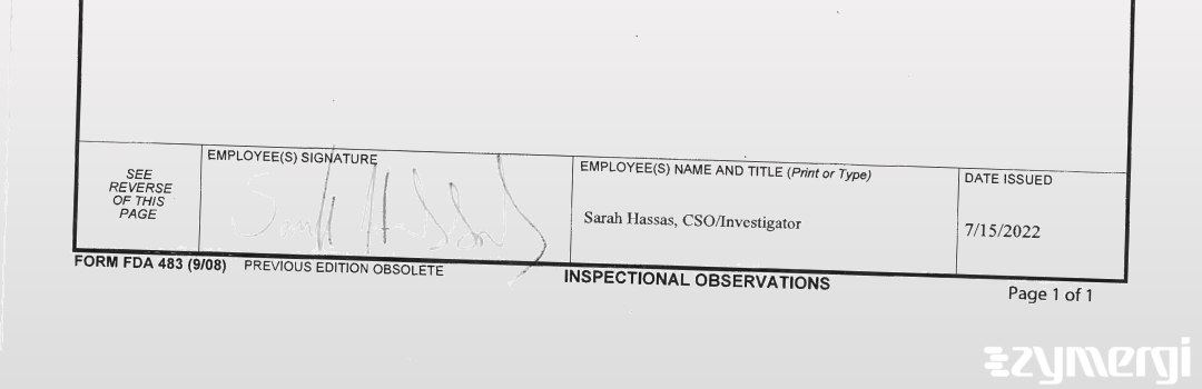 Sarah A. Hassas FDA Investigator