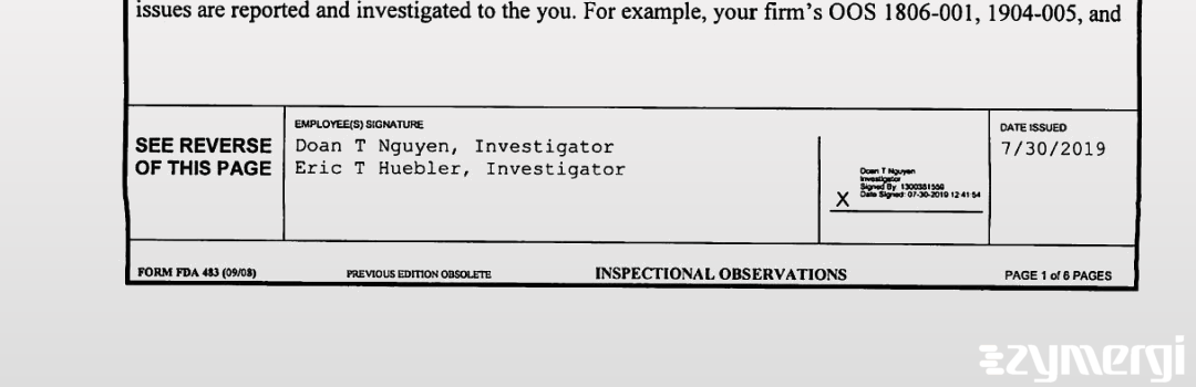 Eric T. Huebler FDA Investigator Doan T. Nguyen FDA Investigator 