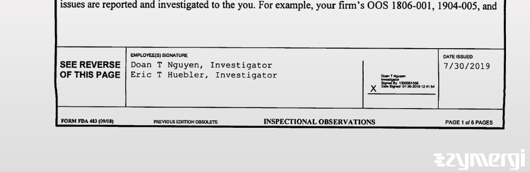 Eric T. Huebler FDA Investigator Doan T. Nguyen FDA Investigator