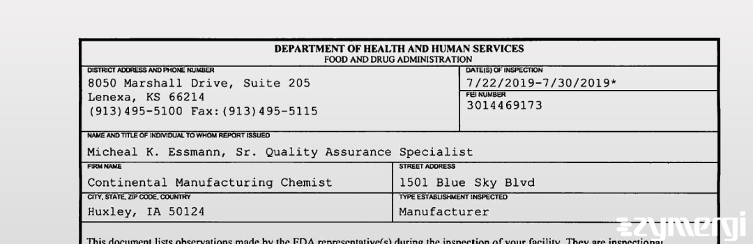 FDANews 483 Continental Manufacturing Chemist Jul 30 2019 top