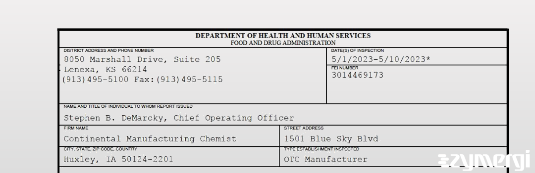 FDANews 483 Continental Manufacturing Chemist May 10 2023 top