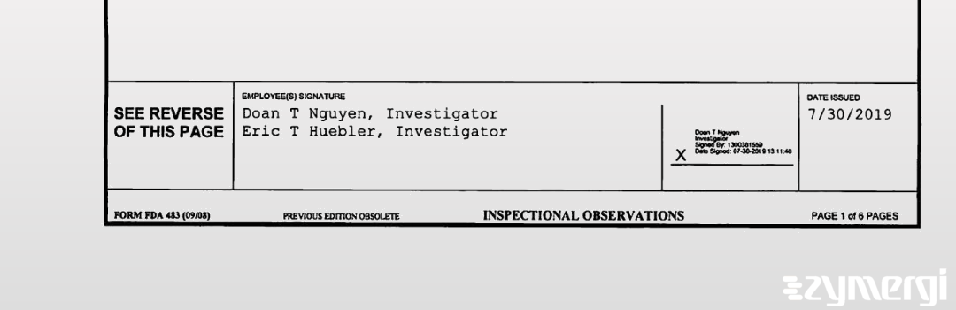 Eric T. Huebler FDA Investigator Doan T. Nguyen FDA Investigator 