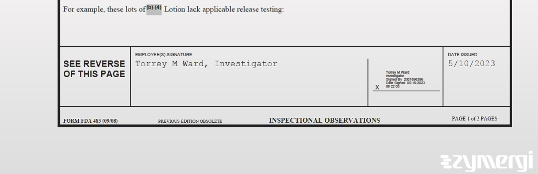 Torrey M. Ward FDA Investigator 