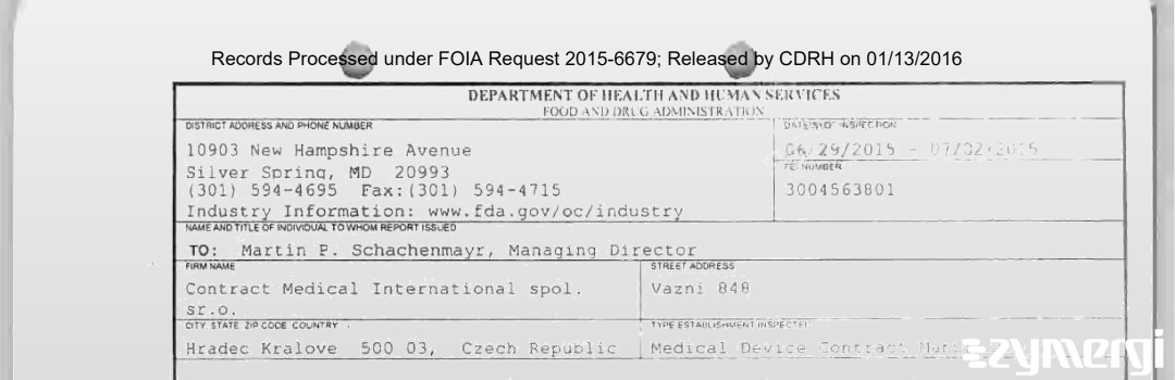 FDANews 483 Contract Medical International spol. sr.o. Jul 2 2015 top