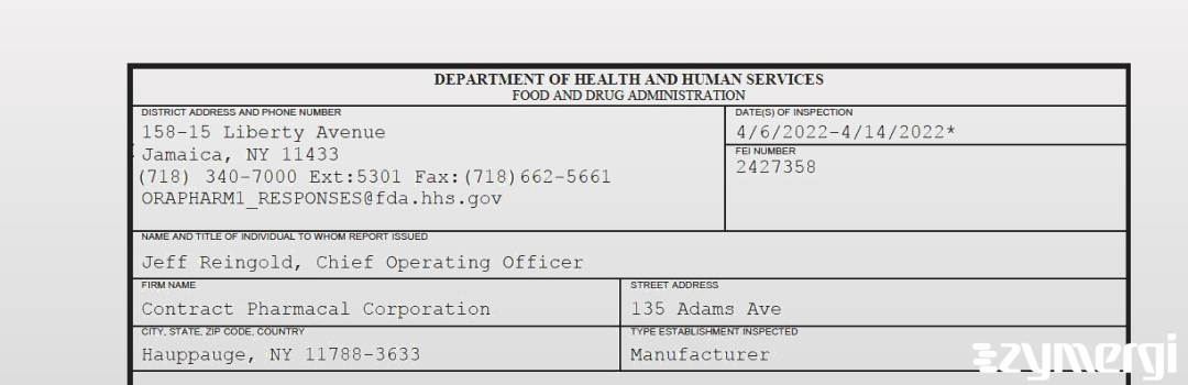 FDANews 483 Contract Pharmacal Corporation Apr 14 2022 top