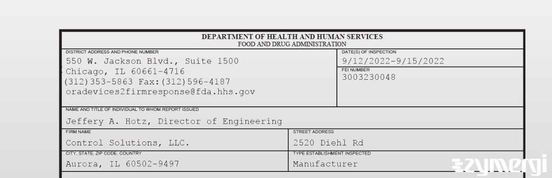 FDANews 483 Control Solutions, LLC. Sep 15 2022 top