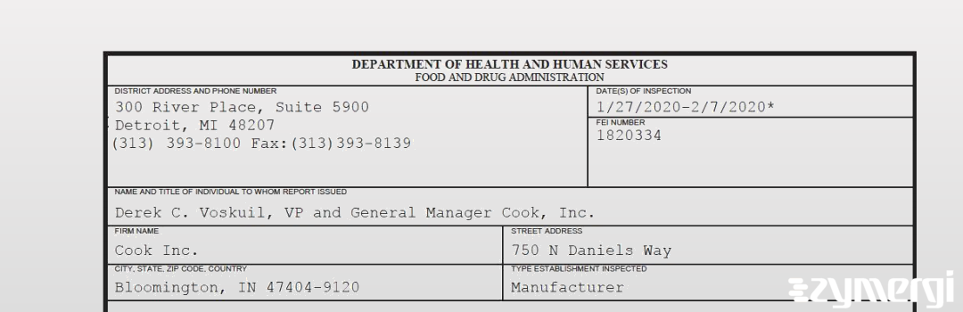 FDANews 483 Cook Inc Feb 7 2020 top