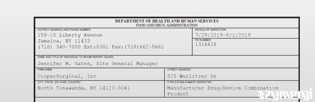 FDANews 483 CooperSurgical, Inc. Aug 1 2019 top