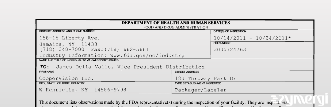 FDANews 483 CooperVision, Inc. Oct 24 2011 top