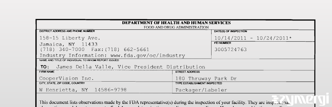 FDANews 483 CooperVision, Inc. Oct 24 2011 top