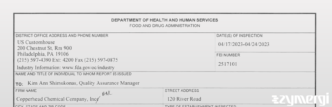 FDANews 483 Copperhead Chemical Company, Inc. Apr 24 2023 top