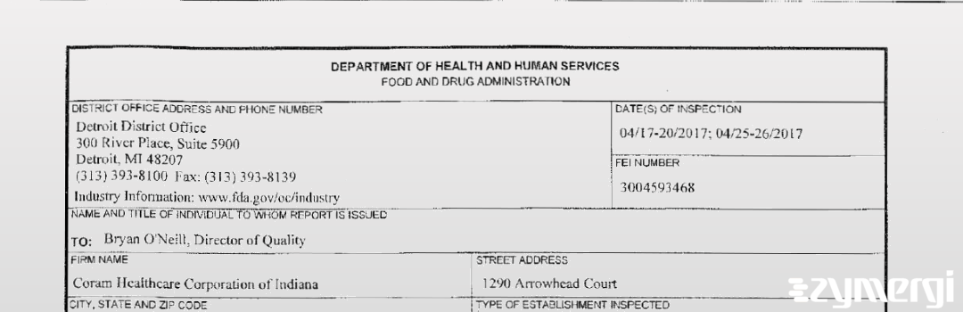 FDANews 483 Coram Healthcare Corp. of Indiana Apr 26 2017 top