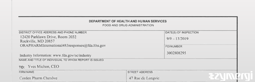 FDANews 483 Corden Pharma Chenove Sep 13 2019 top