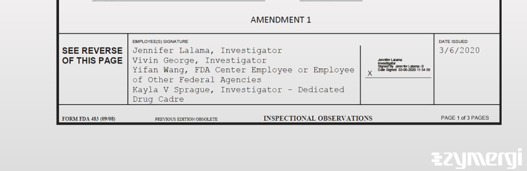 Vivin George FDA Investigator Jennifer Lalama FDA Investigator Kayla V. Sprague FDA Investigator Yifan Wang FDA Investigator 