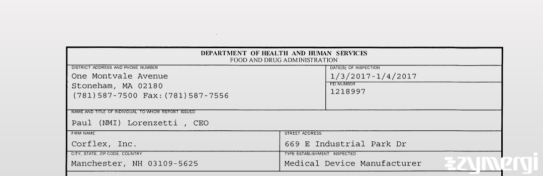 FDANews 483 Corflex, Inc. Jan 4 2017 top