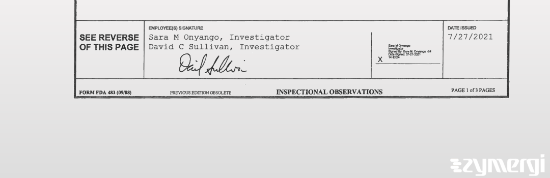 David C. Sullivan FDA Investigator Sara M. Onyango FDA Investigator 