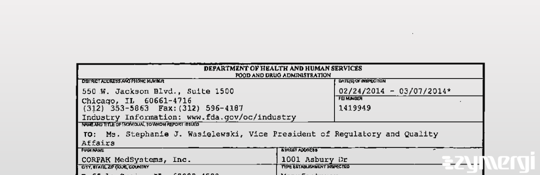 FDANews 483 CORPAK MedSystems, Inc. Mar 7 2014 top