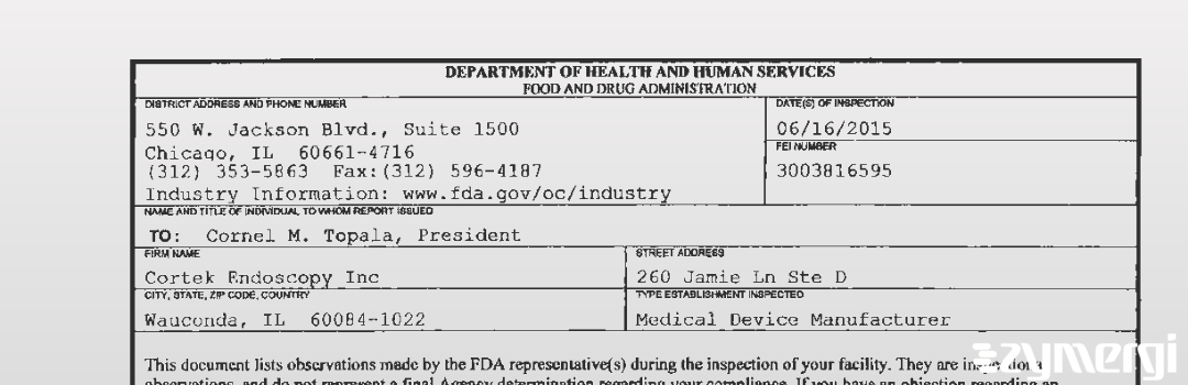 FDANews 483 Cortek Endoscopy Inc Jun 16 2015 top