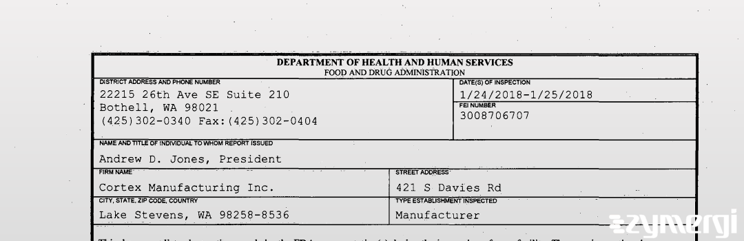 FDANews 483 Cortex Manufacturing Inc. Jan 25 2018 top