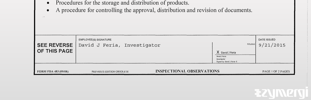 David J. Feria FDA Investigator