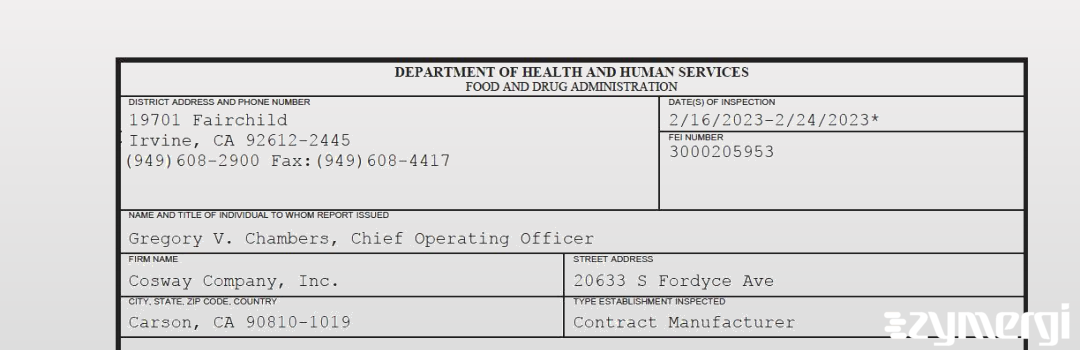 FDANews 483 Cosway Company Inc Feb 24 2023 top