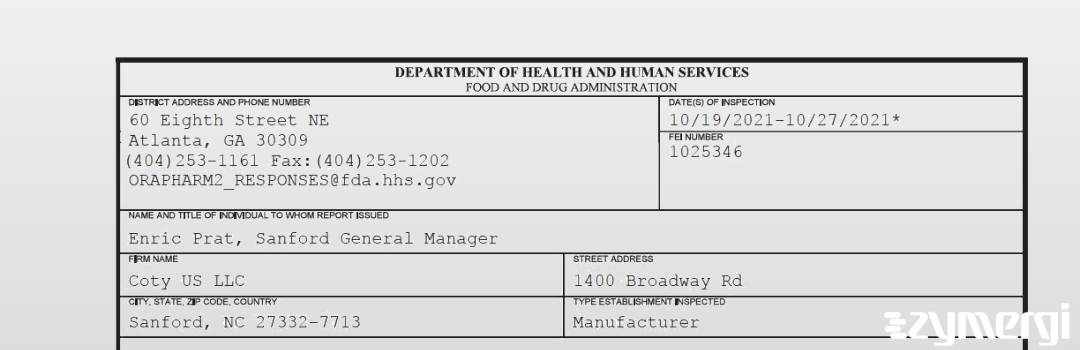 FDANews 483 Coty US LLC Oct 27 2021 top