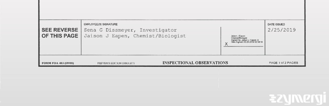 Sena G. Dissmeyer FDA Investigator Jaison J. Eapen FDA Investigator 