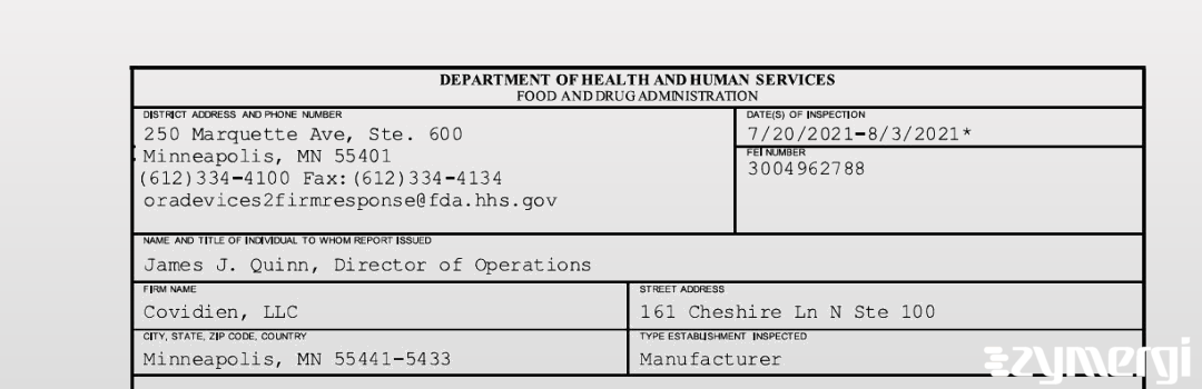 FDANews 483 Covidien LLC Aug 3 2021 top