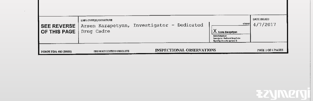Arsen Karapetyan FDA Investigator