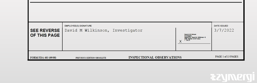 David M. Wilkinson FDA Investigator 