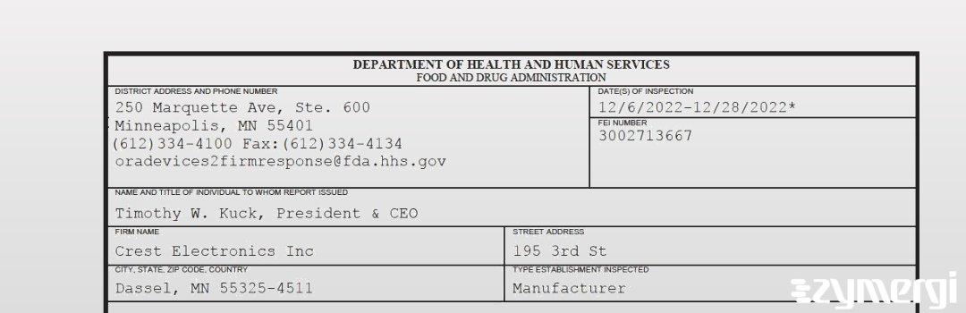 FDANews 483 Crest Electronics Inc Dec 28 2022 top