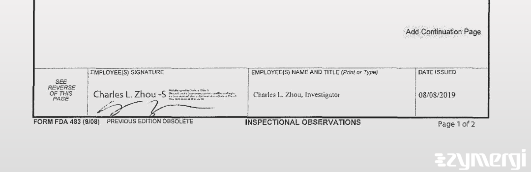 Charles L. Zhou FDA Investigator 