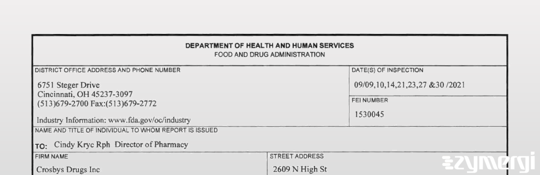 FDANews 483 Crosbys Drugs Inc Sep 30 2021 top