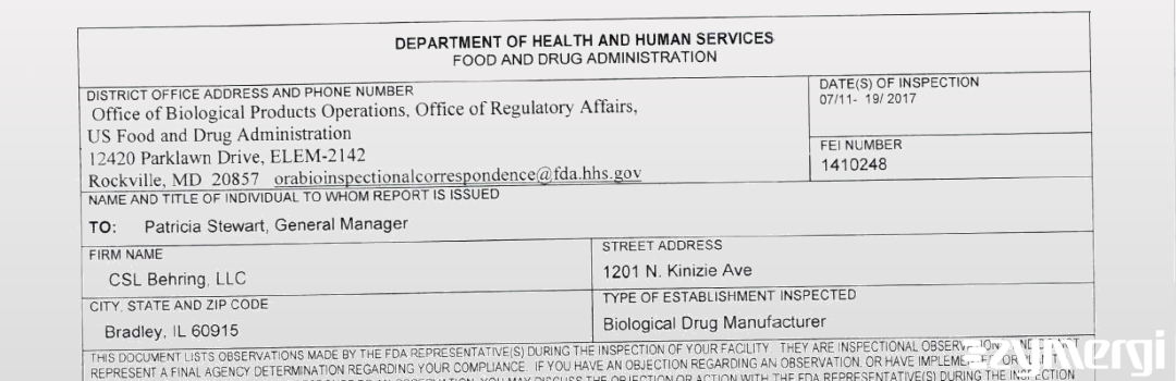 FDANews 483 CSL Behring L.L.C. Jul 19 2017 top