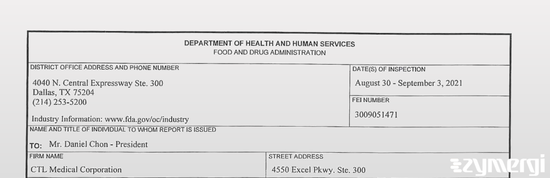 FDANews 483 CTL Medical Corporation Sep 3 2021 top
