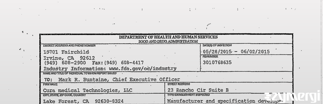 FDANews 483 Cura medical Technologies, LLC Jun 2 2015 top