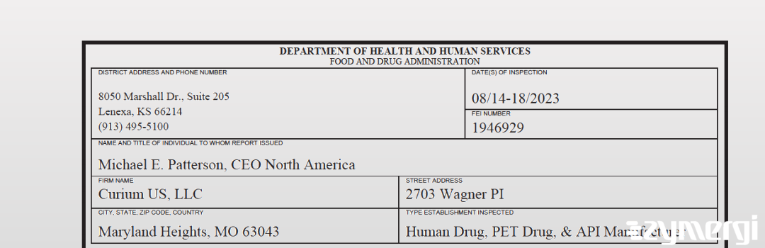 FDANews 483 Curium US, LLC Aug 18 2023 top