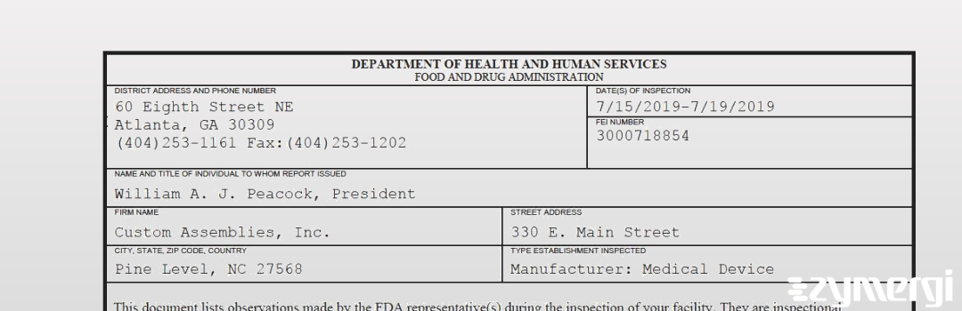 FDANews 483 Custom Assemblies, Inc. Jul 19 2019 top