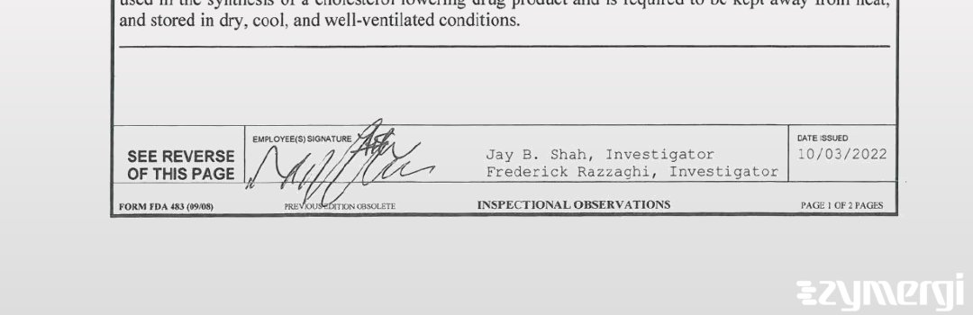 Frederick Razzaghi FDA Investigator Jay B. Shah FDA Investigator 