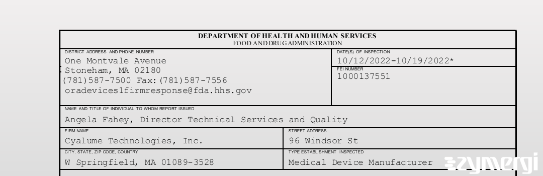 FDANews 483 Cyalume Technologies, Inc. Oct 19 2022 top