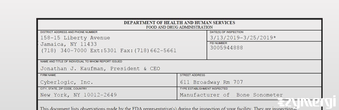 FDANews 483 Cyberlogic, Inc. Mar 25 2019 top