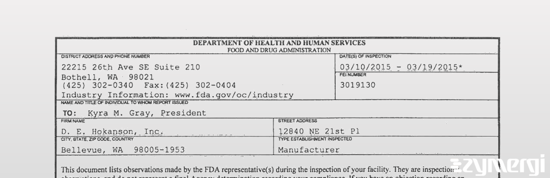 FDANews 483 D E Hokanson Inc Mar 19 2015 top