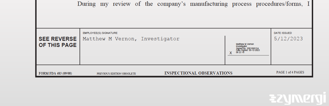 Matthew M. Vernon FDA Investigator 