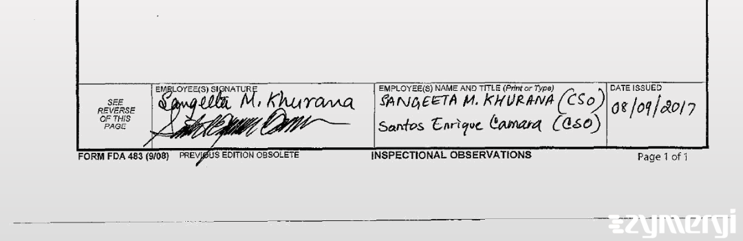 Santos E. Camara FDA Investigator Sangeeta M. Khurana FDA Investigator 