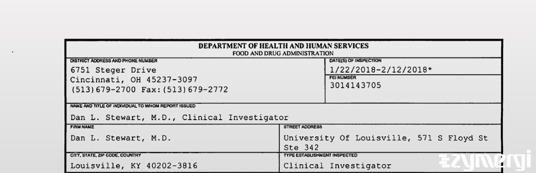 FDANews 483 Dan L. Stewart, M.D. Feb 12 2018 top