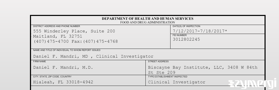 FDANews 483 Daniel F. Mandri, M.D. Jul 18 2017 top