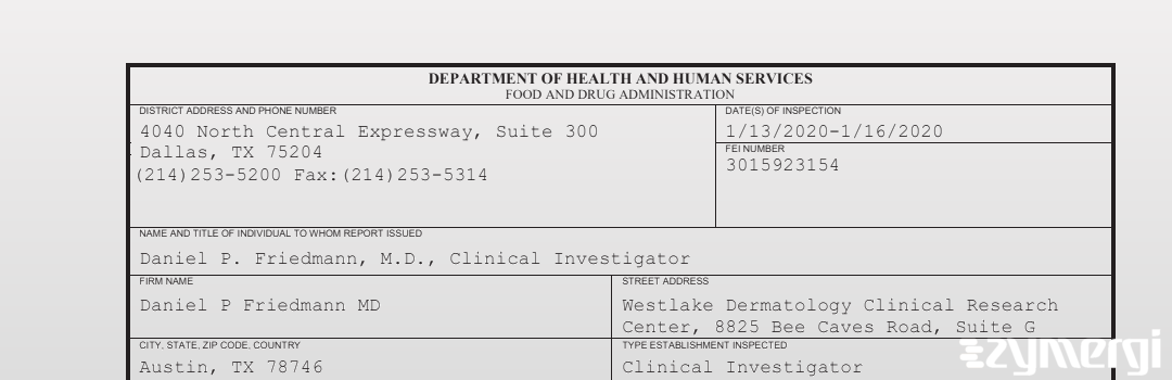 FDANews 483 Daniel P Friedmann MD Jan 16 2020 top